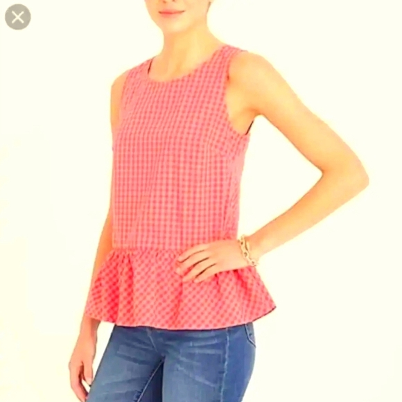 NWT J Crew Pink Gingham Peplum Top ~XL - Picture 1 of 2
